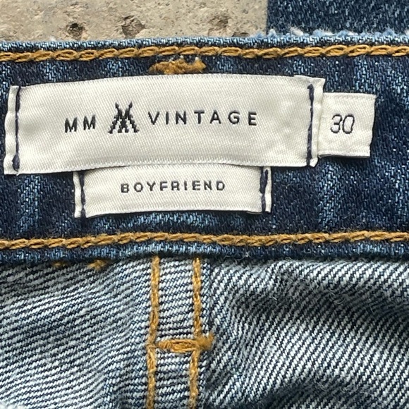 MM Vintage Distressed Boyfriend Jeans Women's 30 Raw Cropped CuffedPatched Denim - Picture 9 of 11